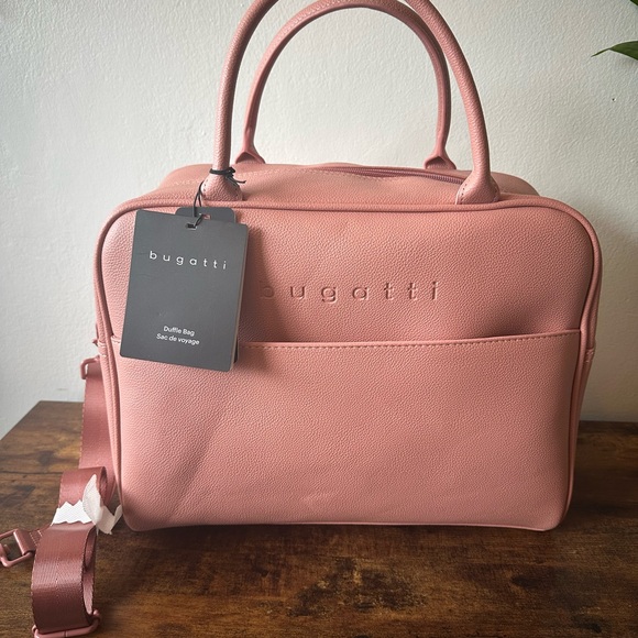 Bugatti Pink Duffle Bag Weekender with Crossbody Strap Vegan Leather NWT - Picture 8 of 10